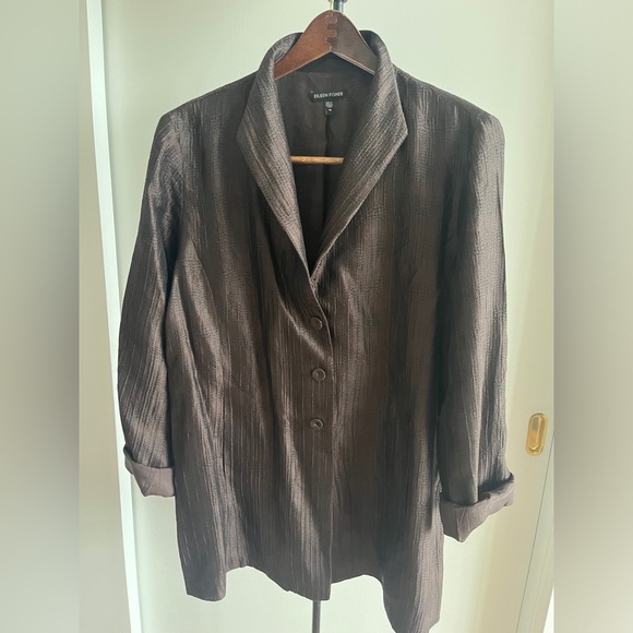 Eileen Fisher Women Silk Jacket Blazer Coat Brown Textured Silk Lined $299 Med - Picture 8 of 12